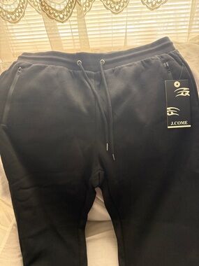 J.Come Men's Black Fleece Jogger Sweatpants